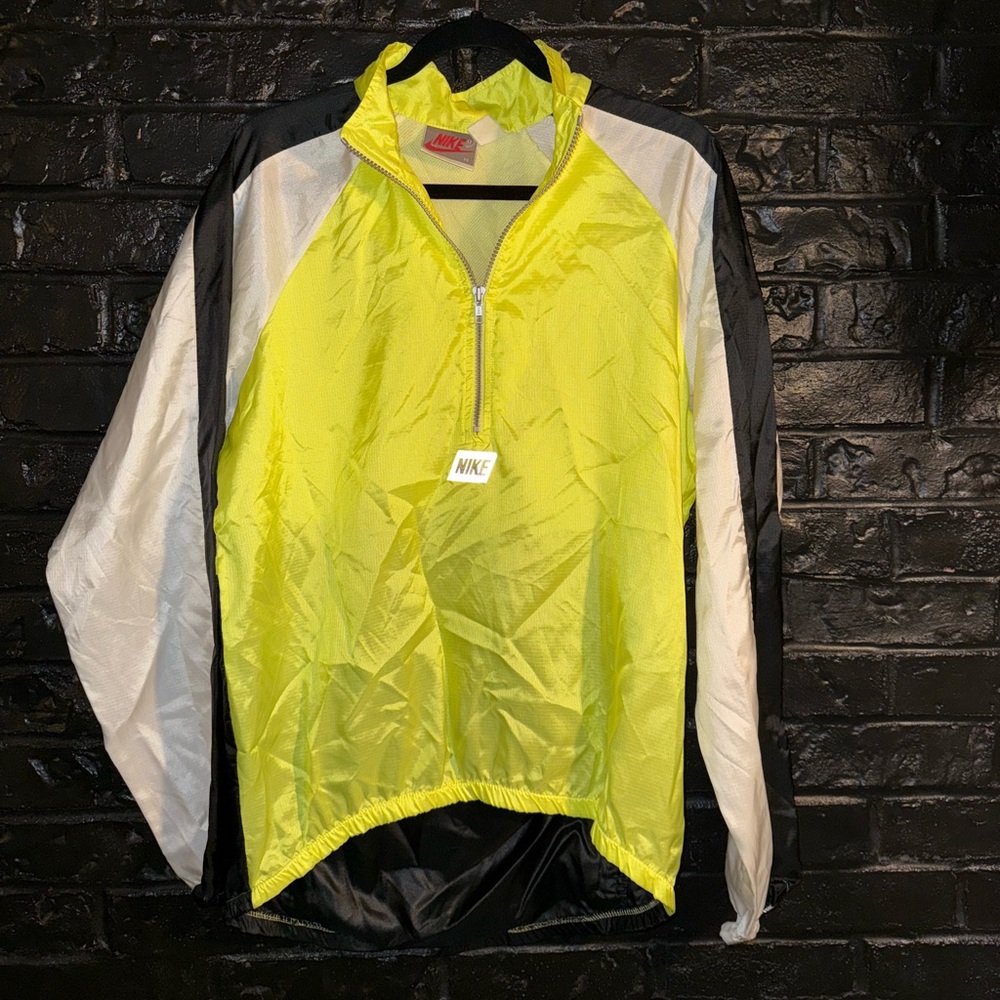 Vintage Nike 1/2 Zip Center Logo Highlighter Yellow 90s Athletic Windbreaker